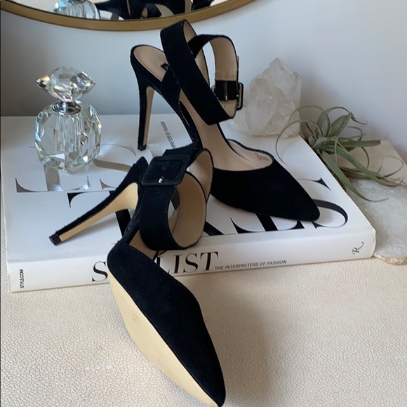 Lola Black Suede Buckle Pumps - Picture 3 of 12